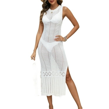 Swimsuit Cover up for Women Bikini Sleeveless Beach Dress Crochet Hollow Out Coverup Alsol Lamesa