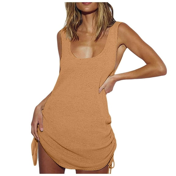 Swimsuit Coverup Beach Hoodie Beach Leisure Vacation Bikini Backless Knit Vest Skirt Hoodie Orange Swimsuit Cover Up
