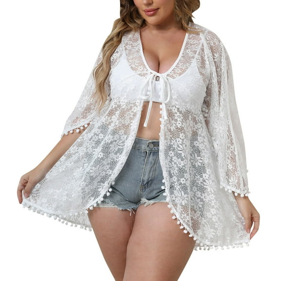 Swimsuit Coverup Summer Large Size Irregular Cardigan Sexy Lace Shirt Loose Strap Sunscreen Coat White Swimsuit Cover Up