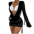 thumbnail image 1 of Swimsuit Coverup for Women Bikini Draped Front Drawstring Knot Backless Mesh Without Lingerie Mini Dress Beach Wrap Bikini Shiny Wraps Swimwear Bathing Suits, 1 of 7