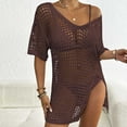thumbnail image 1 of Swimsuit Coverup for Women Cover Ups for Swimwear Women Swim Cover Up for Women Swim Coverups for Women 2025 Womens Solid Color V Neck Short Sleeve Split Fork Hollow Out Bikini Smock, 1 of 4