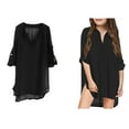 thumbnail image 1 of Swimsuit Coverup for Girls V-Neck Long Sleeve Chiffon Shirt Beach Dress Teen Girl 10-11 Years, 1 of 6