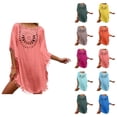 thumbnail image 1 of Swimsuit Coverup for Women Batwing Sleeve Crewneck Tassel Hem Crochet Loose Beach Cover Up Dress Bathing Suit Dress, 1 of 5