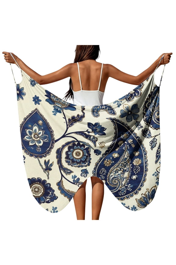 Swimsuit Coverup for Women Floral Print Spaghetti Strap Dress Tie Side Beach Sarong Wrap Long Skirt Butterfly Shaped Cover Up