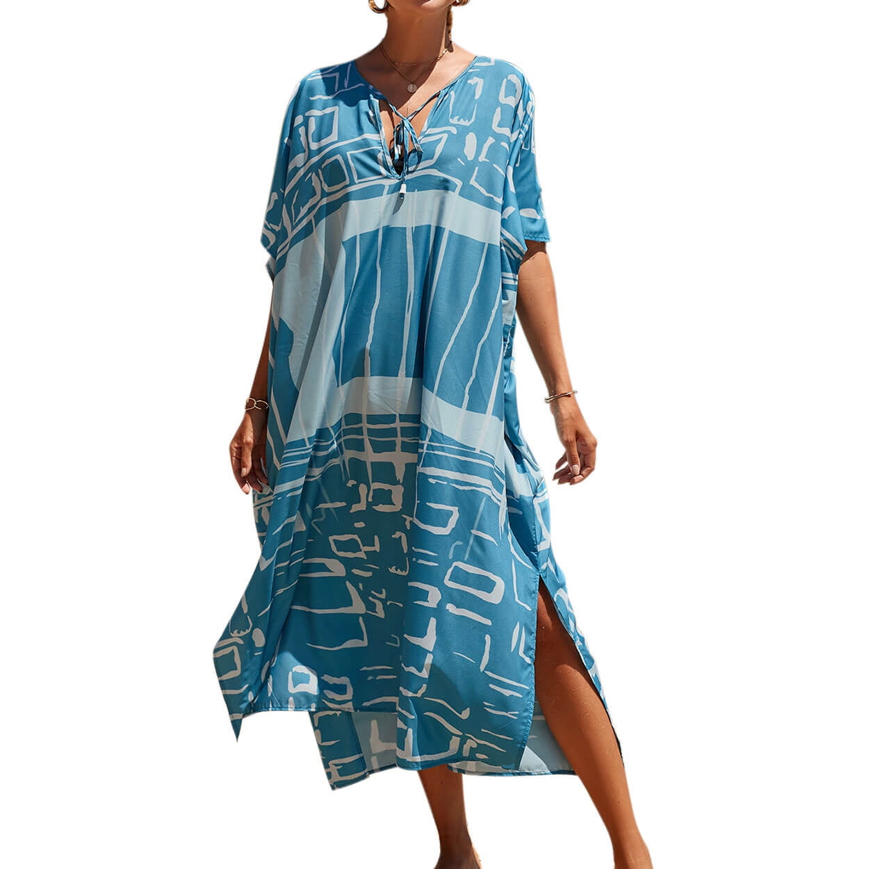 Swimsuit Coverup for Women Geometric Print Beach Coverup Plus Size Side ...