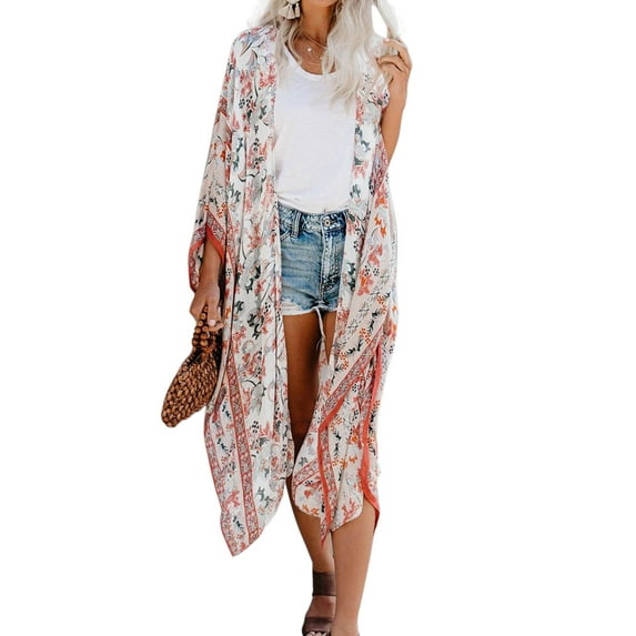 Swimsuit Coverup for Women Kimino Cardigan Floral Print Beach Coverup High Side Split Bathing Suit Cover Ups Alsol Lamesa
