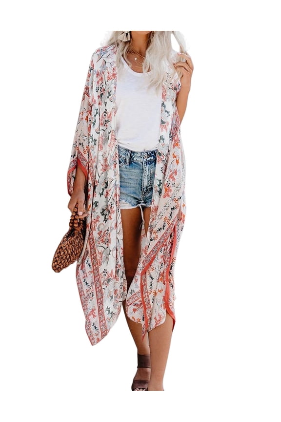 Swimsuit Coverup for Women Kimino Cardigan Floral Print Beach Coverup High Side Split Bathing Suit Cover Ups Alsol Lamesa