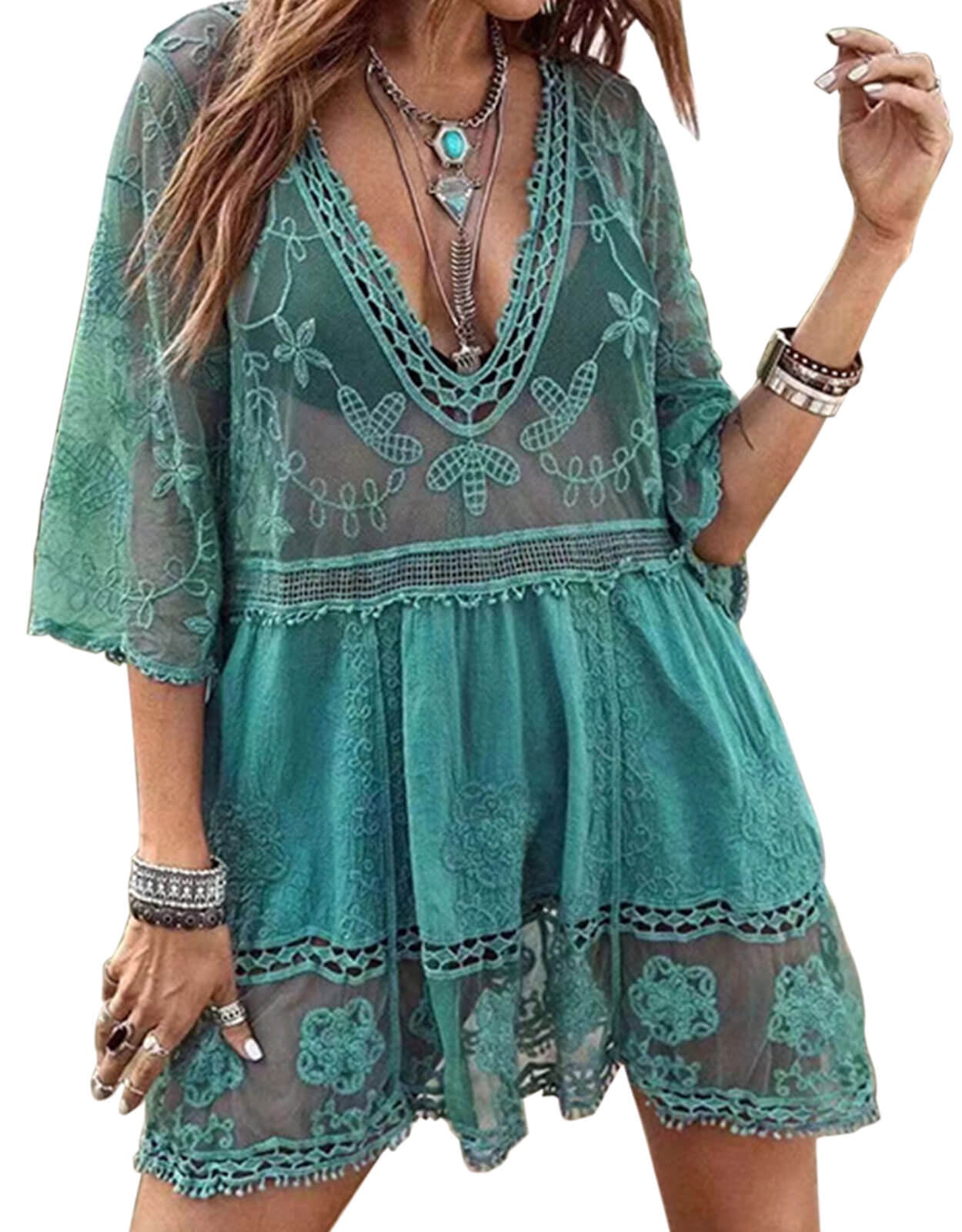 Swimsuit Coverup for Women Lace Stitching Bathing Suit Cover Ups Plus