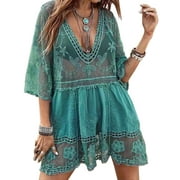 Swimsuit Coverup for Women Lace Stitching Bathing Suit Cover Ups Plus Size Beach Coverup Alsol Lamesa
