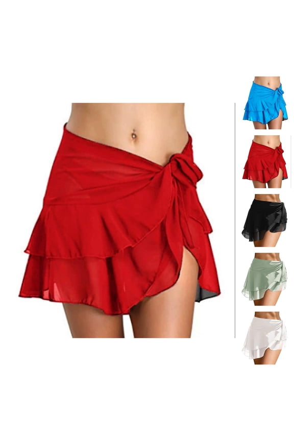 Swimsuit Coverup for Women Lightweight Sheer Chiffon Tiered Ruffle Sarong Wraps Beach Cover Up Skirt