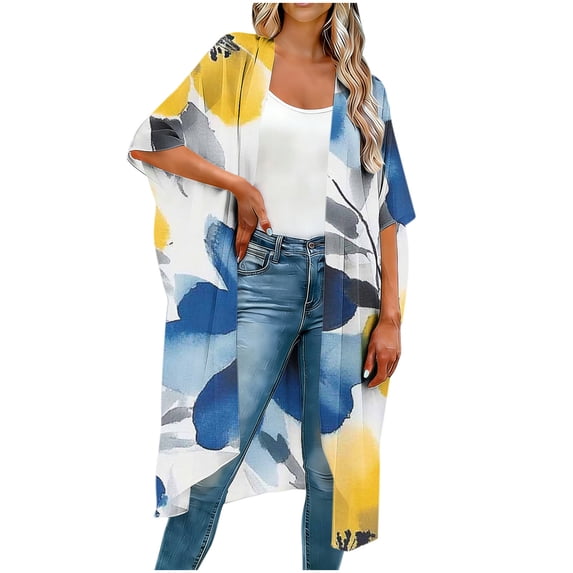 Swimsuit Coverup for Women Open Front Loose Fit Bathing Suit Cover Up Short Sleeve Swimwear Cover Ups