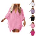 thumbnail image 1 of Swimsuit Coverup for Women Short Batwing Sleeve V Neck Lace Trim Loose Mini Dress Beach Cover Up Bathing Suit Dress, 1 of 8