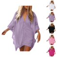 thumbnail image 1 of Swimsuit Coverup for Women Short Batwing Sleeve V Neck Lace Trim Loose Mini Dress Beach Cover Up Bathing Suit Dress, 1 of 8