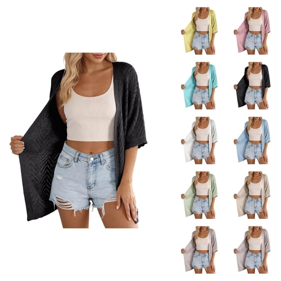 Swimsuit Coverup for Women Short Sleeve Lightweight Open Front Crochet Knit Kimono Cardigans Beach Cover Up