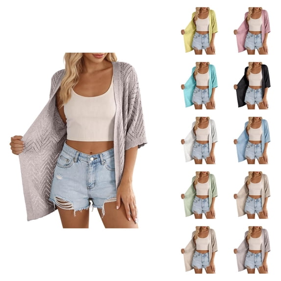 Swimsuit Coverup for Women Short Sleeve Lightweight Open Front Crochet Knit Kimono Cardigans Beach Cover Up