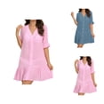 thumbnail image 1 of Swimsuit Coverup for Women Short Sleeve V Neck Button Down Ruffle Hem Cardigan Mini Dress Beach Cover Up, 1 of 5