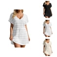 thumbnail image 1 of Swimsuit Coverup for Women Short Sleeve V Neck Lace Eyelet A Line Mini Dress Beach Cover Up Bathing Suit Dress, 1 of 5