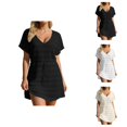thumbnail image 1 of Swimsuit Coverup for Women Short Sleeve V Neck Lace Eyelet A Line Mini Dress Beach Cover Up Bathing Suit Dress, 1 of 5