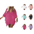thumbnail image 1 of Swimsuit Coverup for Women Short Sleeve V Neck Lace Trim Loose Mini Dress Beach Cover Up Bathing Suit Dress, 1 of 5