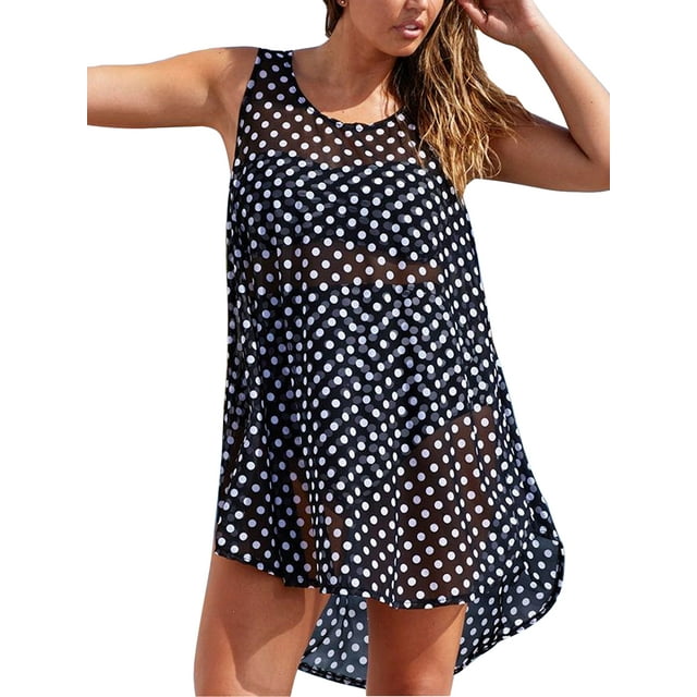 Swimsuit Coverup for Women Sleeveless Bikini Plus Size Cover Ups Polka