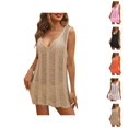 thumbnail image 1 of Swimsuit Coverup for Women Sleeveless Deep V Neck Crochet Mini Tank Dress Beach Cover Up Bathing Suit Dress, 1 of 4