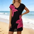 thumbnail image 1 of Swimsuit Coverup for Women Stylish Printed Mesh Summer Beach Lightweight Sheer Cover Up Short Sleeve Swimwear Beachwear(Black,S), 1 of 6