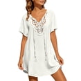 thumbnail image 1 of Swimsuit Coverup for Women Summer Bathing Suit Cover Up Waffle Knit V Neck Short Sleeve Beach Dresses White XXL, 1 of 8