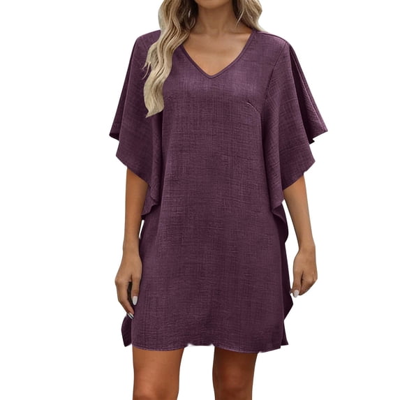 Swimsuit Coverup for Women V Neck Ruffled Beach Cover Ups Loose Fit Swimwear Swim Cover Up Beachwear
