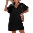 thumbnail image 1 of Swimsuit Coverup for Women Waffle Knit V Neck Short Sleeve Beach Coverup Dress with Pockets, 1 of 9