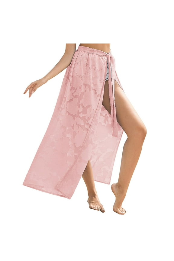 Swimsuit Coverup for Womens BWASD Long Chiffon Sheer Swimsuit Coverup Tie Sarong Bathing Suit Cover Up Beach Skirt 2026 Summer for Vacation Pink
