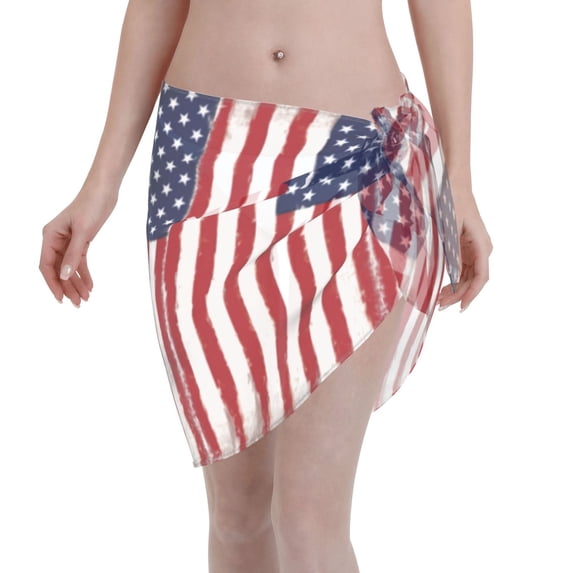 Swimsuit Coverups For Women America Flag Sarong Beach Bikini Wrap Sheer Short Skirt Chiffon Scarf For Swimwear