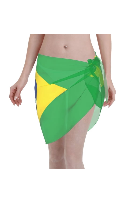 Swimsuit Coverups For Women Flag Of Brazil Sarong Beach Bikini Wrap Sheer Short Skirt Chiffon Scarf For Swimwear