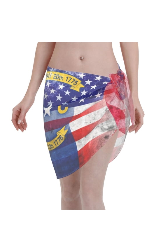 Swimsuit Coverups For Women North Carolina Flag Painted Sarong Beach Bikini Wrap Sheer Short Skirt Chiffon Scarf For Swimwear