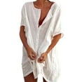 thumbnail image 1 of Swimsuit Coverups Shirts for Women Bathing Suit Cover-Ups Button Down Shirt Beach Dress Vacation Tunic Tops White S, 1 of 5