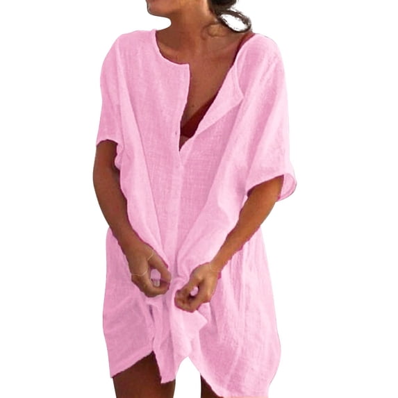 Swimsuit Coverups Shirts for Women Bathing Suit Cover-Ups Button Down Shirt Beach Dress Vacation Tunic Tops