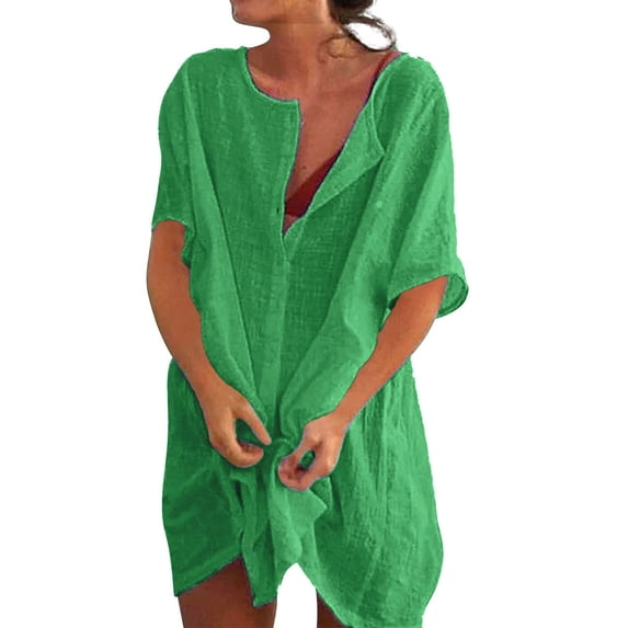 Swimsuit Coverups Shirts for Women Bathing Suit Cover-Ups Button Down Shirt Beach Dress Vacation Tunic Tops