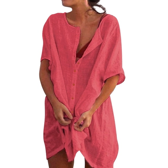 Swimsuit Coverups Shirts for Women Bathing Suit Cover-Ups Button Down Shirt Beach Dress Vacation Tunic Tops