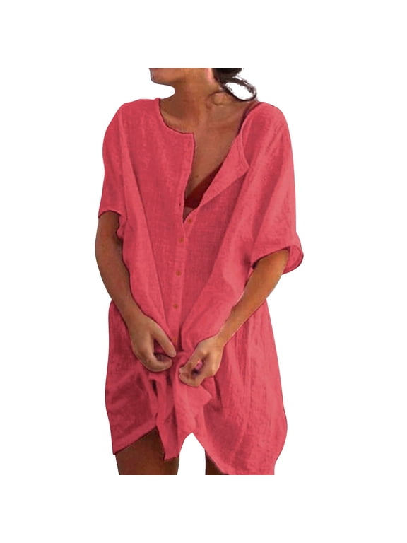 Swimsuit Coverups Shirts for Women Bathing Suit Cover-Ups Button Down Shirt Beach Dress Vacation Tunic Tops