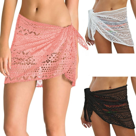 Swimsuit Coverups for Women Sarong Beach Bikini Wrap Sheer Short Skirt Scarf for Swimwear, Pink