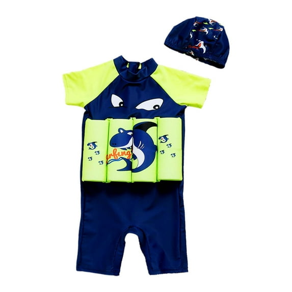 Swimsuit For Boys Cartoon Children'S Buoyancy Swimsuit Children'S Learning Swimming Training Suit (4Y 8Y) Blue 100/(5-6 Years)