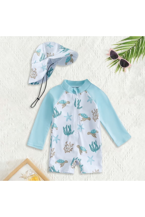 Swimsuit For Boys Cartoon Toddler Boy Rash Guard Swimsuit Long Sleeve Swimwear Sunsuit Infant Bathing Suit Beachwear White 90/(6-12 Months)