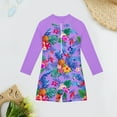 thumbnail image 1 of Swimsuit For Girls Cute Girls' Fashion Leaf Printed Long Sleeve Swimming Sunscreen Quick Drying Swimsuit Purple 130/(7 Y-8 Y), 1 of 4