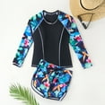 thumbnail image 1 of Swimsuit For Girls Cute Long Sleeves Rash Guard Athletic Swim Aztec Tankini Sets Swimsuit Blue L/(13-14 years), 1 of 4