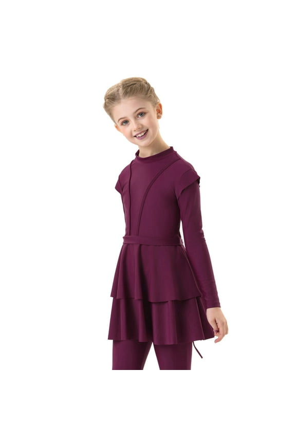 Swimsuit For Girls Cute Muslim Swimsuit Girls 3 Piece Full Cover Hijab Burkini Arabic Swimwear Sunsuit Beachwear Top Pants Cap Red 110/(4-5 Years)