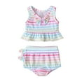thumbnail image 1 of Swimsuit For Girls Summer Ruffles Rainbow Stripe Print Bowknot Vest Tops Shorts Split Swimsuits Girls Bathing Suits Pink 6-12 Months, 1 of 3