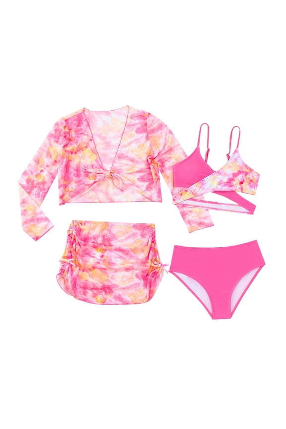 Swimsuit For Toddler Girl Swimsuits Tie Dye Bikini Set Bathing Suits With Mesh Skirt 4Piece Swimsuits Toddler Girls Swimsuit,11-12 Years
