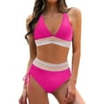 thumbnail image 1 of Swimsuit For Women High Waisted Bikini Sets Color Block Two Piece Drawstring Summer Holiday Beach Wear Hot Pink S, 1 of 5