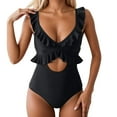 thumbnail image 1 of Swimsuit For Women Ruffle Bathing Suit V Neck Ruched Swim Suit Cutout Swimwear, 1 of 2