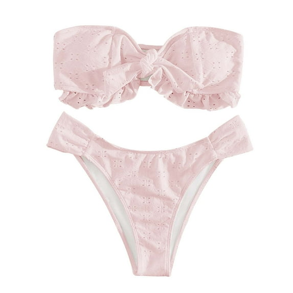 Swimsuit For Women Separate Pure Color Lace Top Sexy Comfortable Bikini Bathing Suit For Women Pink M
