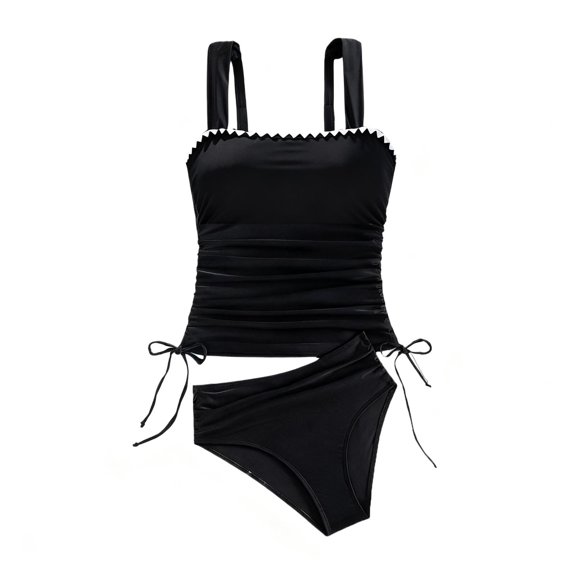 Swimsuit For Women Sevevn Womens Tankini Swimsuits Tummy Control 2 Piece Ruched Drawstring Bathing Suits Shell Stitch Swim Suit Black S